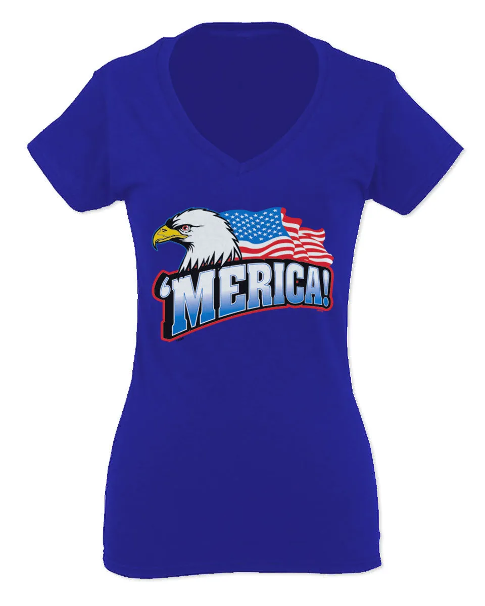 Merica Eagle USA American Flag United States America For Women V neck fitted T Shirt