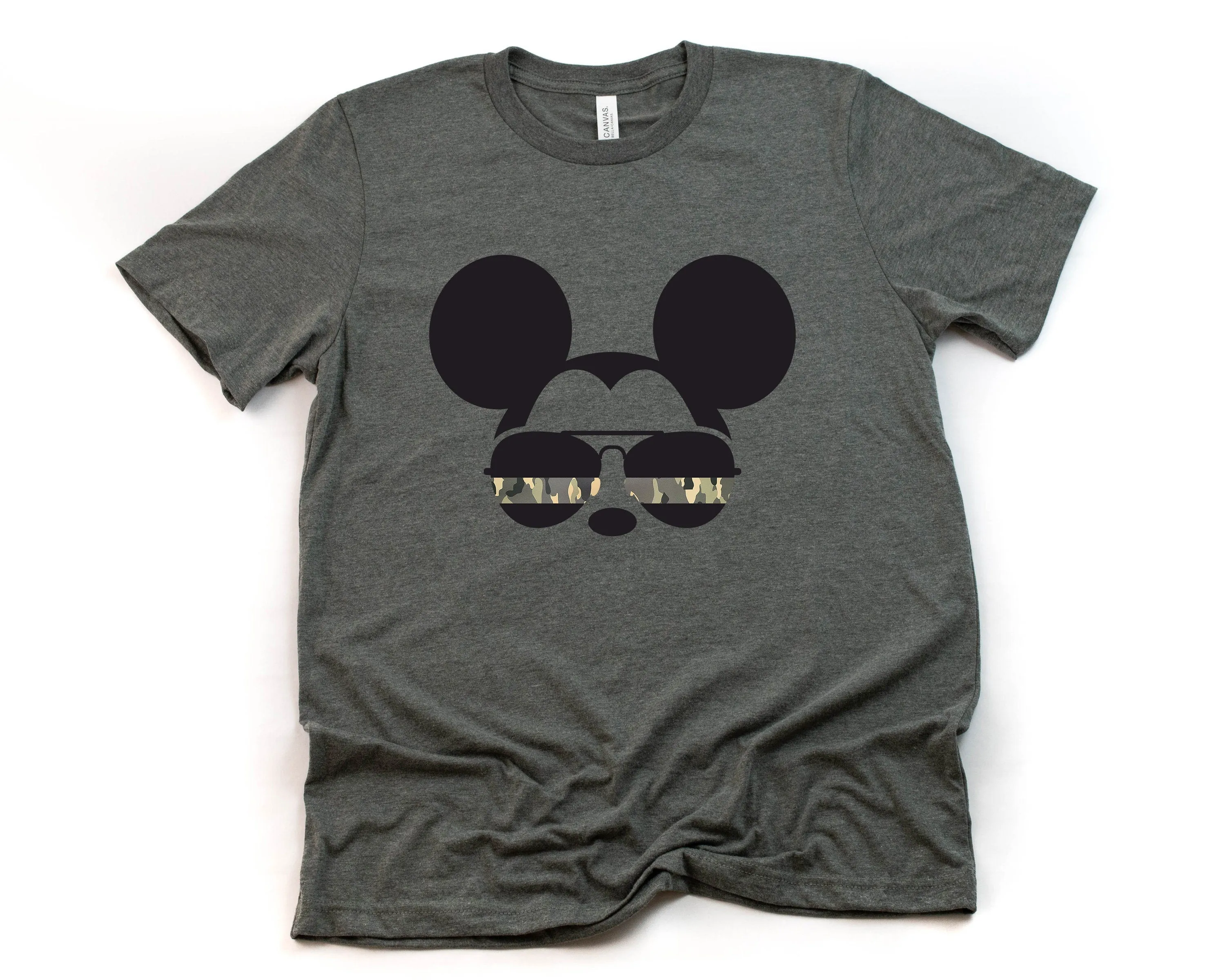 Mickey Army Camouflaged Aviator Glasses - Adult Unisex T shirt -  Armed Forces - Military Mickey Mouse T Shirt