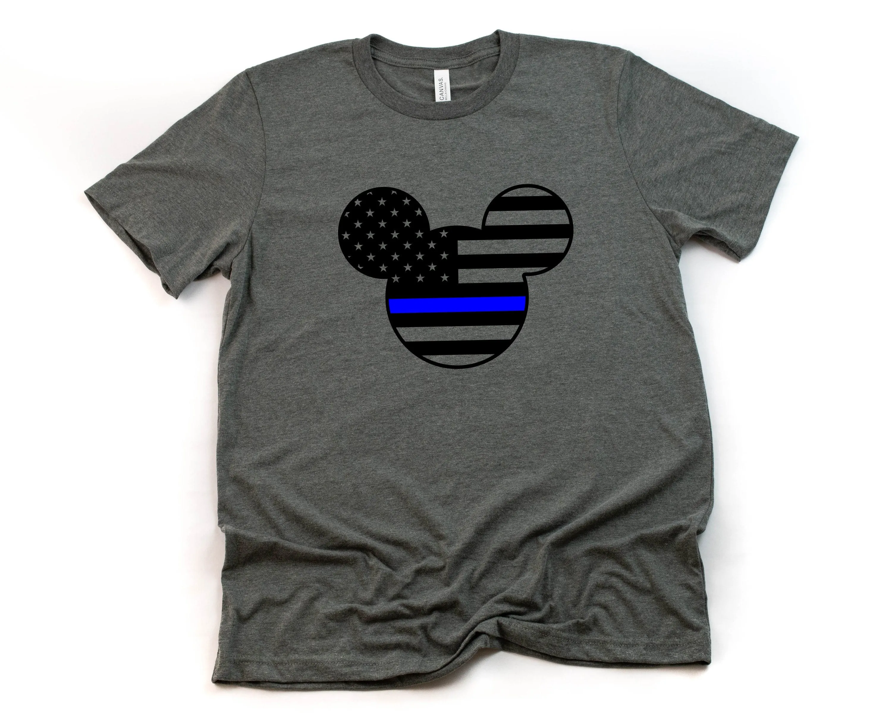 Mickey Police Officer Blue Line Adult Unisex T shirt - Blue Stripe Flag - Mickey Mouse T Shirt