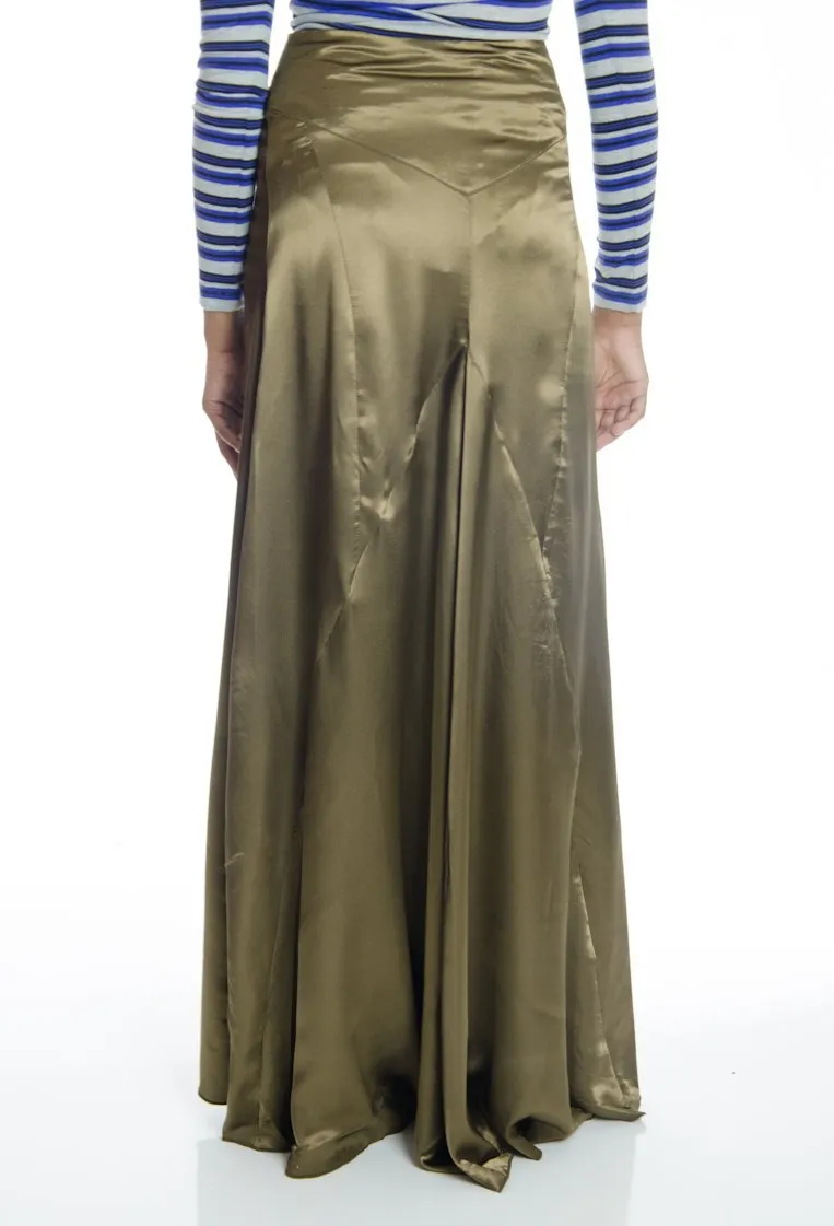 Olive Satin Silk Skirt