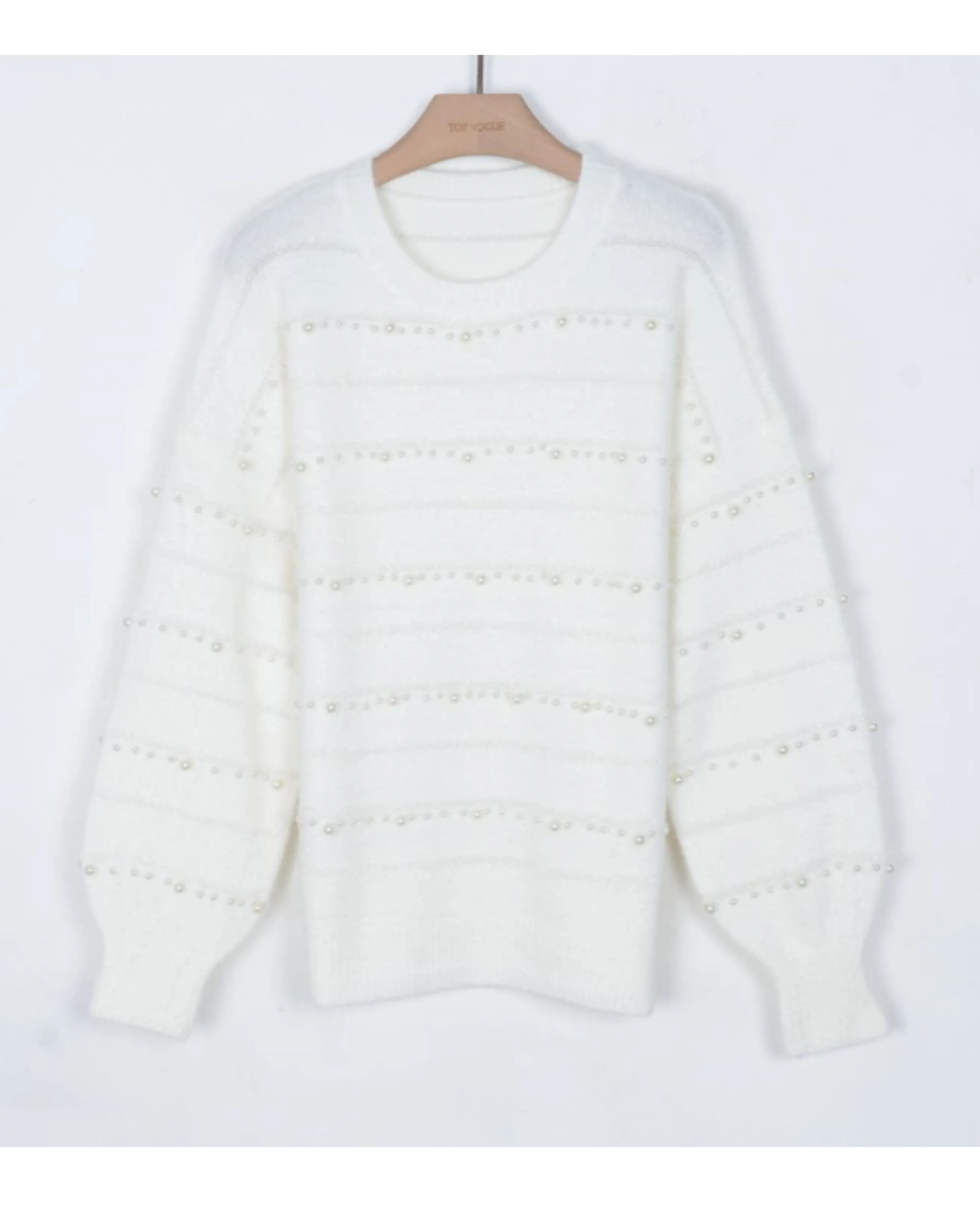 Pearl embellished soft knit jumper in white