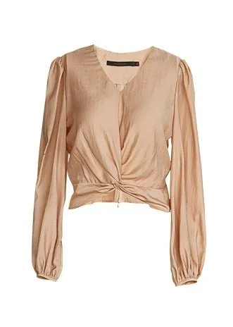 PUFF SLEEVE V-NECK TWIST TOPS