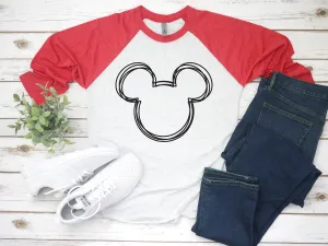 Scribble Mickey Mouse - 3/4 sleeve Unisex Raglan T Shirt - Hand drawn Sketch Outline - Disney Shirts