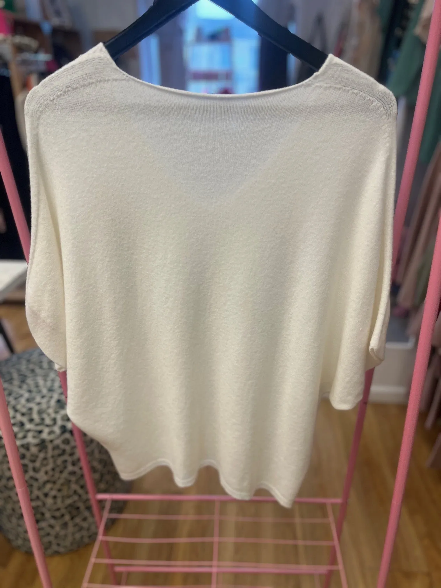 Soft Knit Batwing V Neck Knit Top - Cream