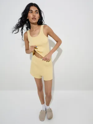 Superstar Yellow Ribbed High-Rise Cotton-Blend Shorts
