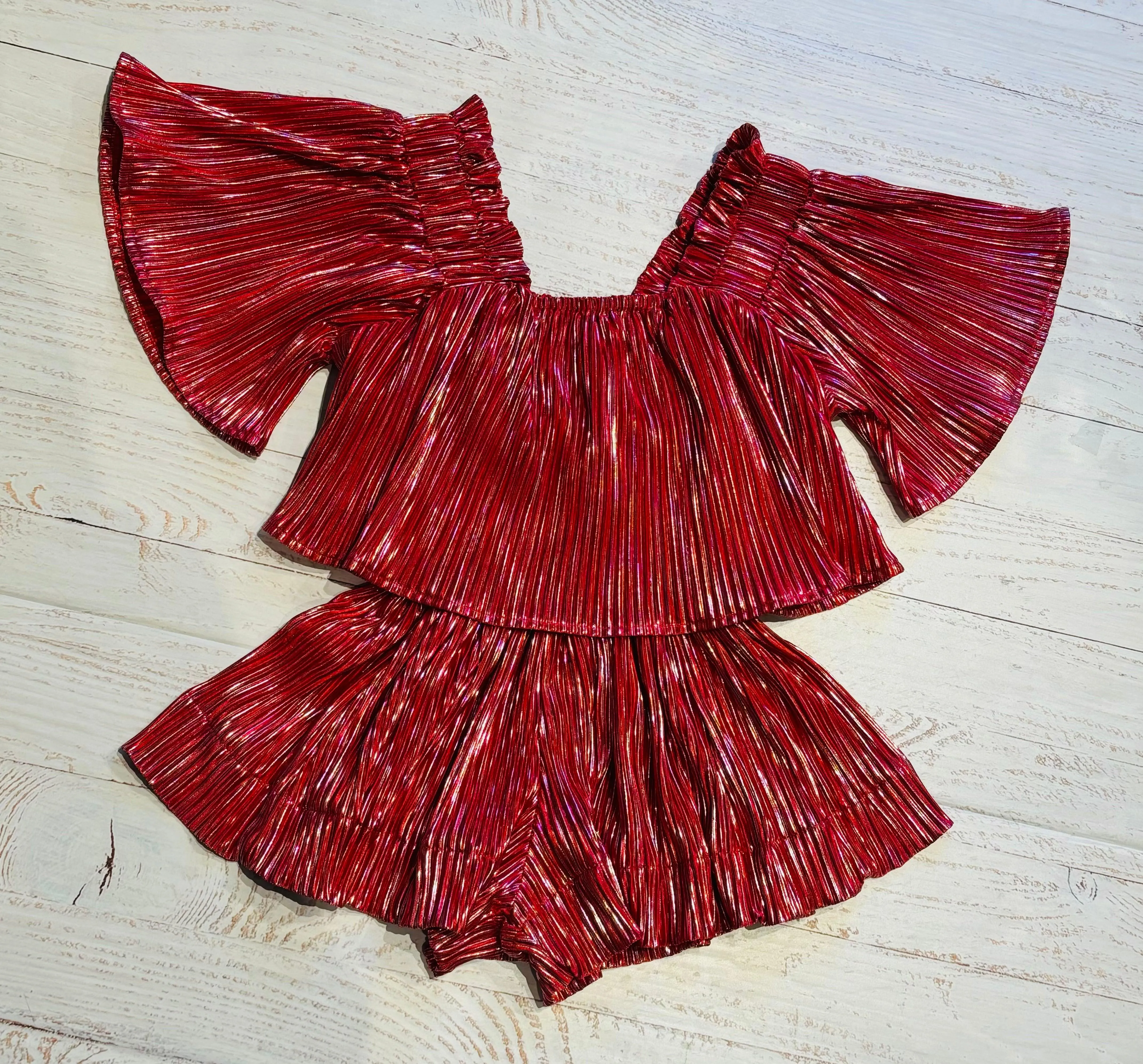 Tween Bottom | Red/Silver Pleat Flutter Skort | Queen of Sparkles