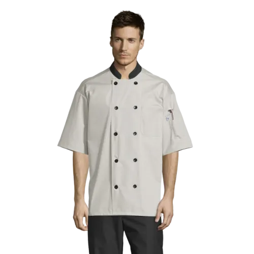 Uncommon Threads Havana Chef Coat W/Mesh Back XS Stone Unisex 65/35% Poly/Cotton Poplin