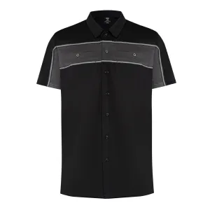Vance Leather Men's Black Grey Short Sleeve Button Down Two Pockets Soft Casual Shirt