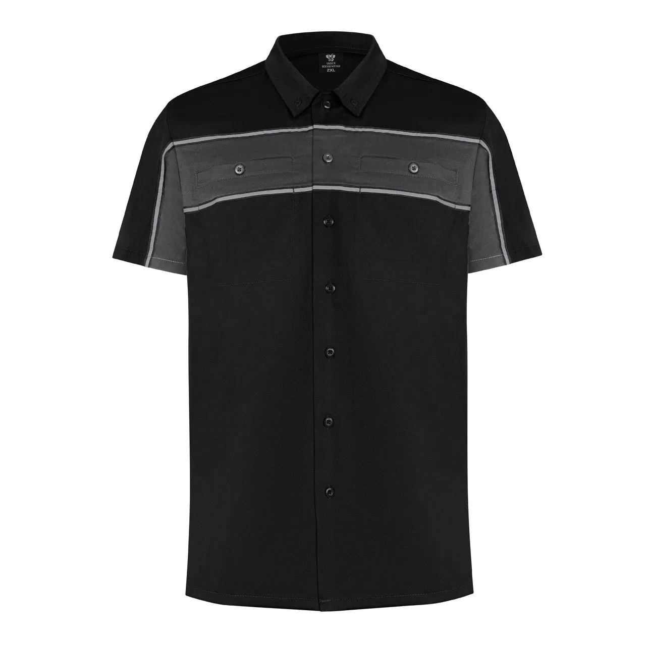 Vance Leather Men's Black Grey Short Sleeve Button Down Two Pockets Soft Casual Shirt