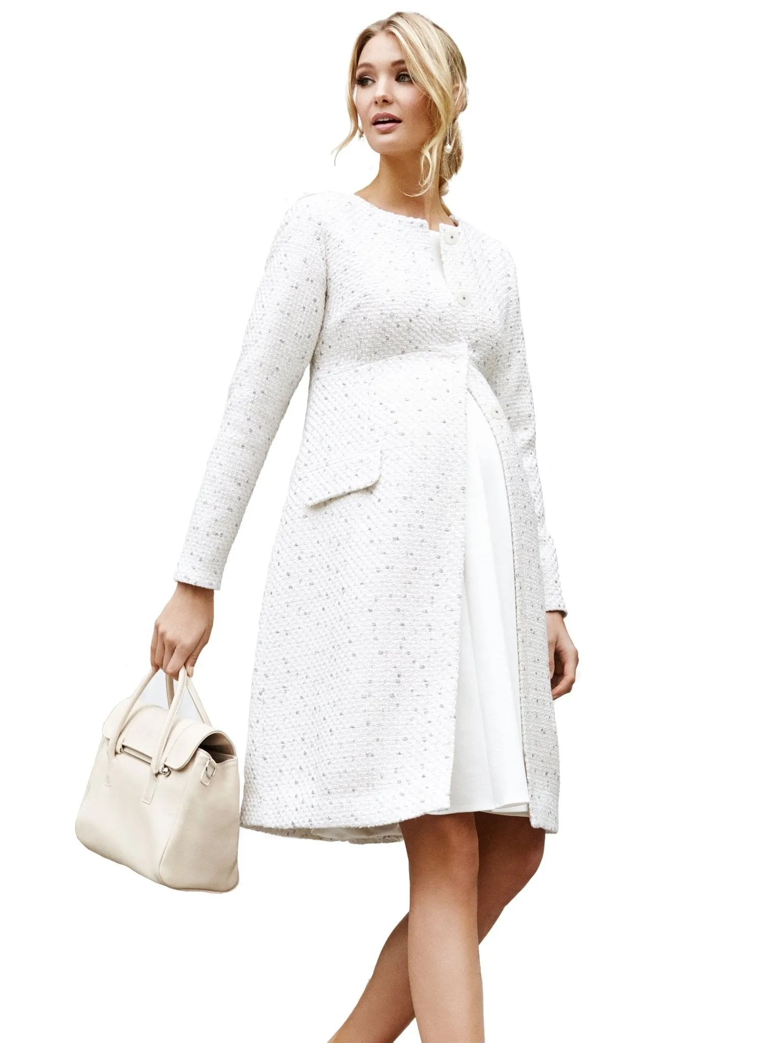 Verity Maternity Coat - Ivory Ice Bouclé