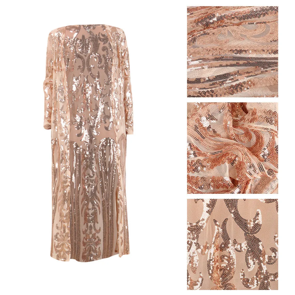 Women Fashion Sequin Coat Female Stylish Long Sleeve Autumn See-Through Outwear Sexy High Quality Ladies Mesh Long Cardigan