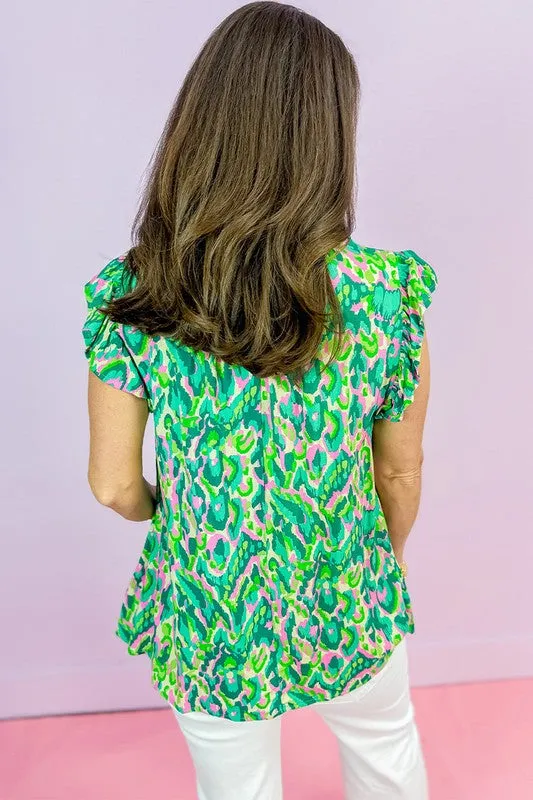 Women Ruffled Trim Tied Split Neck Tank Top