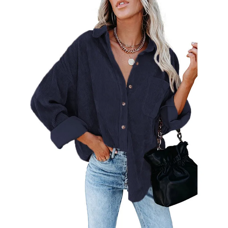 Womens Corduroy Shirts Casual Long Sleeve Button Down Blouses Tops