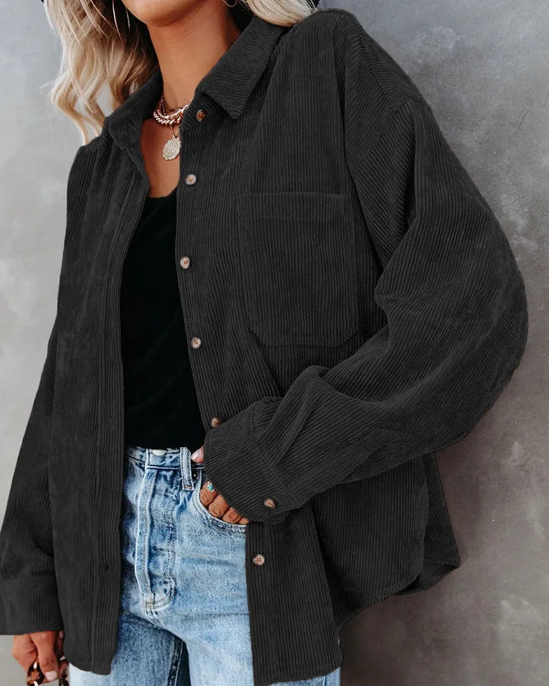Womens Corduroy Shirts Casual Long Sleeve Button Down Blouses Tops