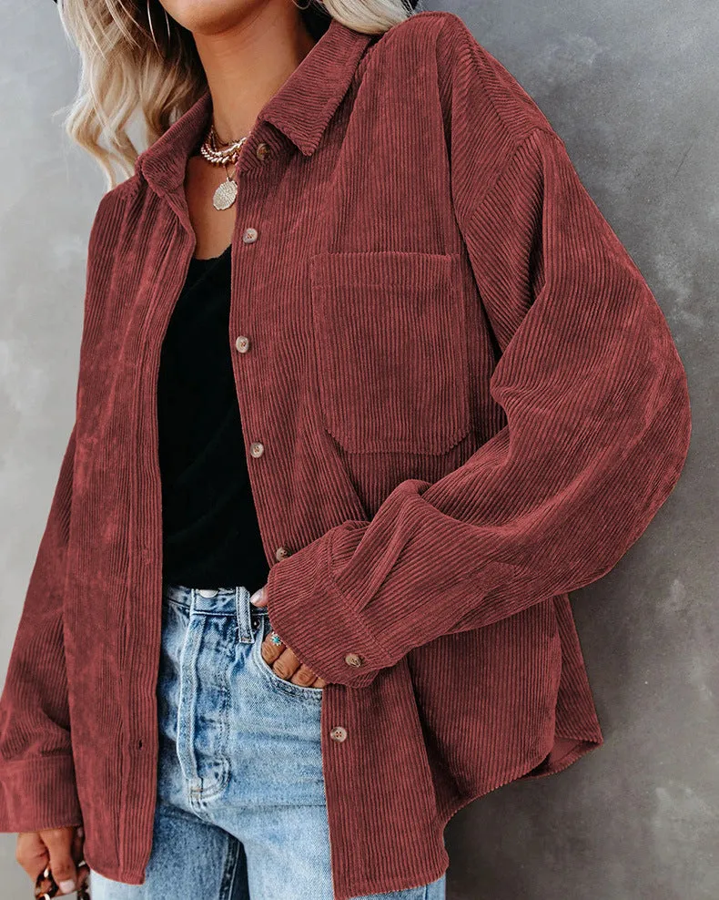 Womens Corduroy Shirts Casual Long Sleeve Button Down Blouses Tops