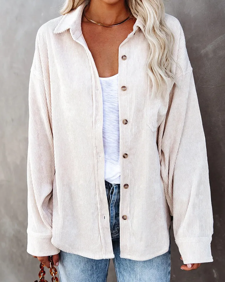 Womens Corduroy Shirts Casual Long Sleeve Button Down Blouses Tops
