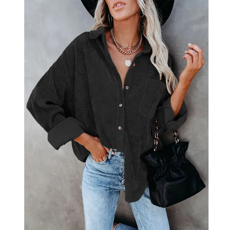 Womens Corduroy Shirts Casual Long Sleeve Button Down Blouses Tops
