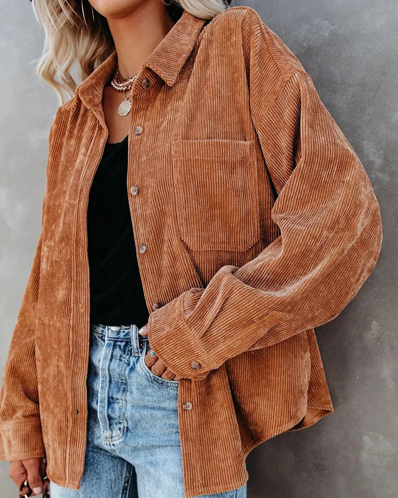 Womens Corduroy Shirts Casual Long Sleeve Button Down Blouses Tops