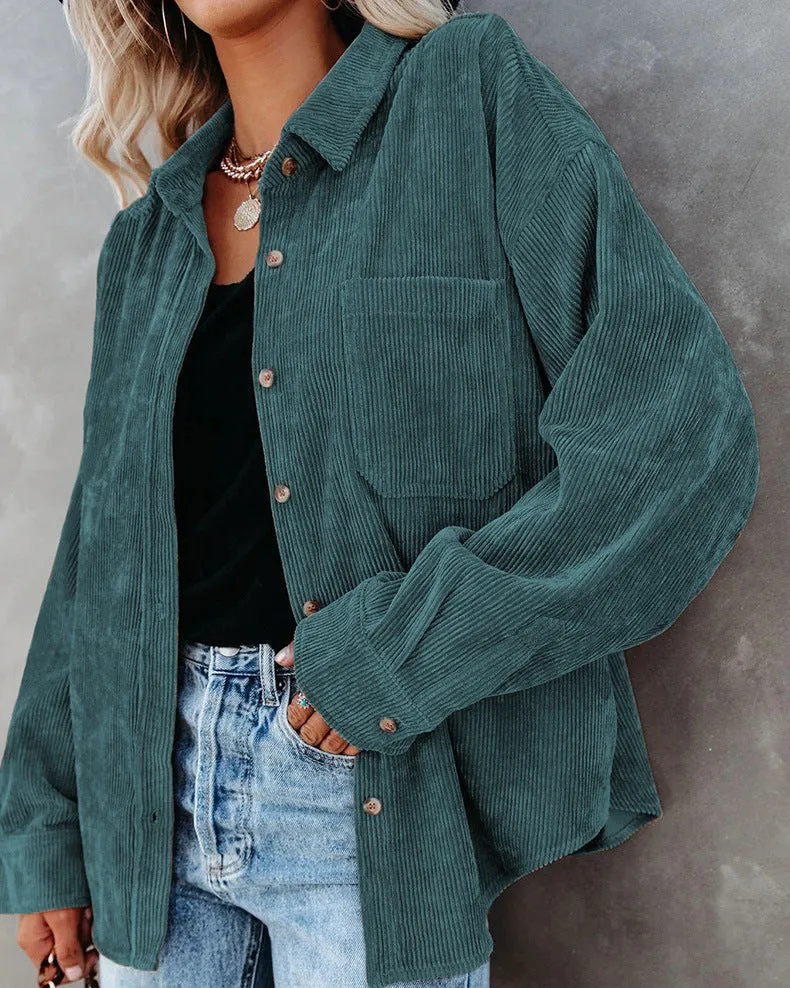Womens Corduroy Shirts Casual Long Sleeve Button Down Blouses Tops