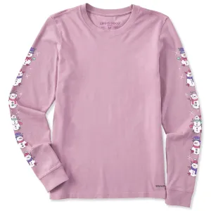 Women's Cute Snowmen Long Sleeve Crusher Tee