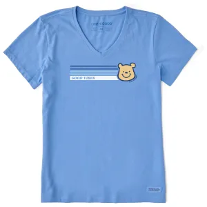 Women's Good Vibes Winnie Stripes Short Sleeve Vee