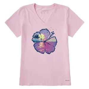 Women's Hibiscus-scape Short Sleeve Vee