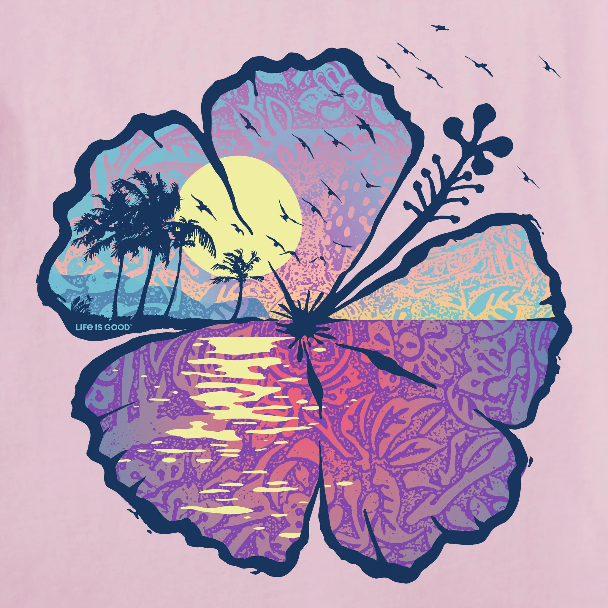 Women's Hibiscus-scape Short Sleeve Vee