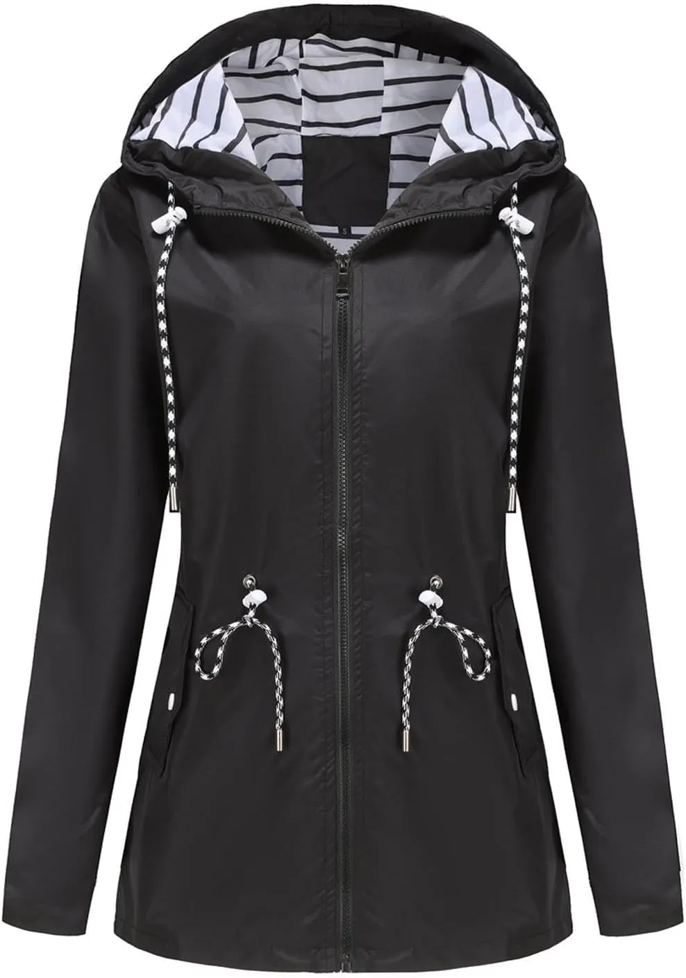 Women's Lightweight Hooded Waterproof Jacket Long Sleeve Oversized Outdoor Windbreaker Mid-Length Hooded Rain Coat
