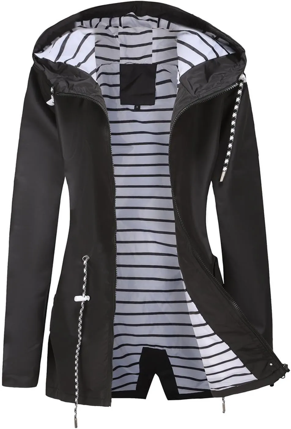 Women's Lightweight Hooded Waterproof Jacket Long Sleeve Oversized Outdoor Windbreaker Mid-Length Hooded Rain Coat