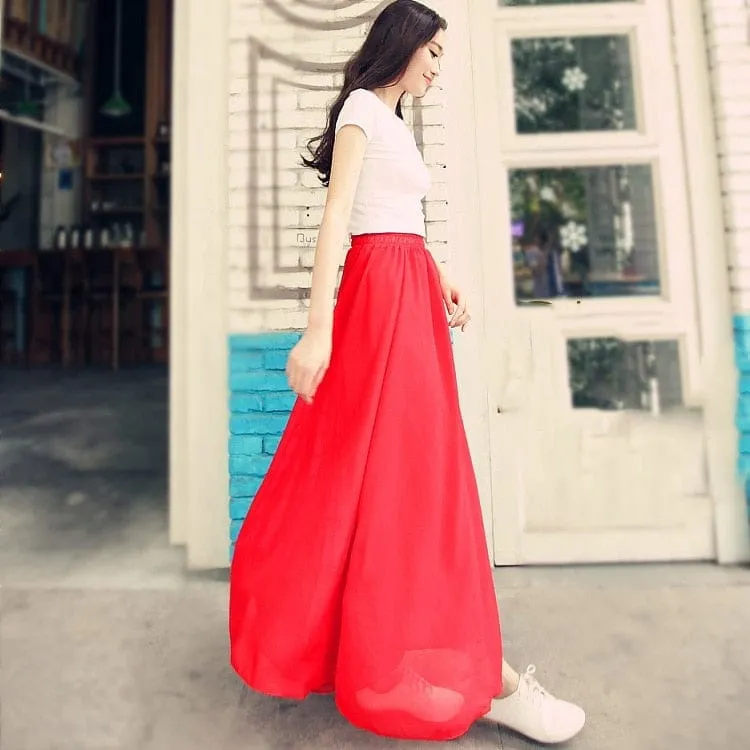 Women's maxi skirt two layer boho high waist skirt