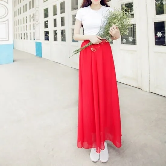 Women's maxi skirt two layer boho high waist skirt