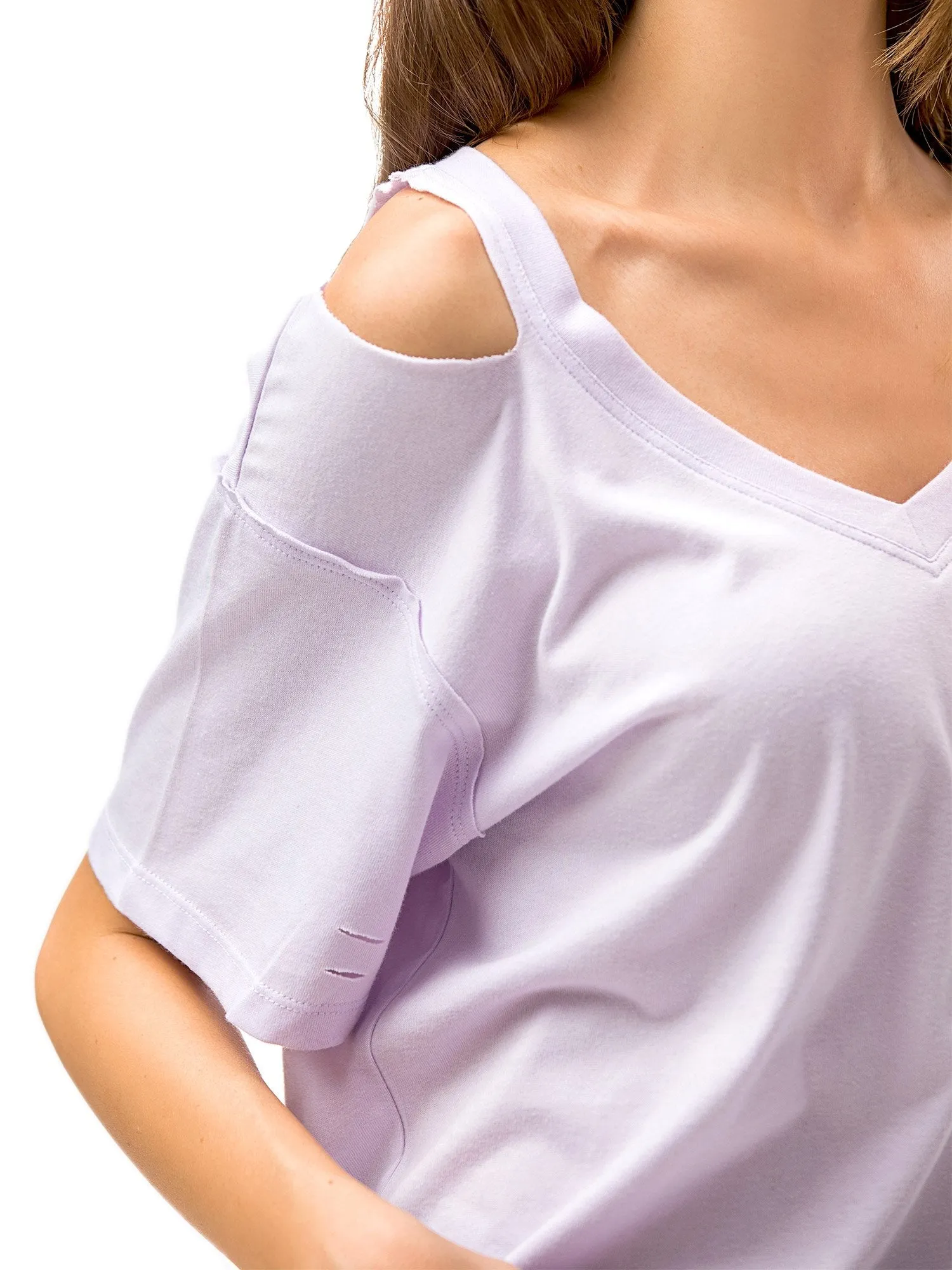 Womens V Neck T Shirts Loose Fitting Short Sleeve Cotton Cold Shoulder Casual Tops