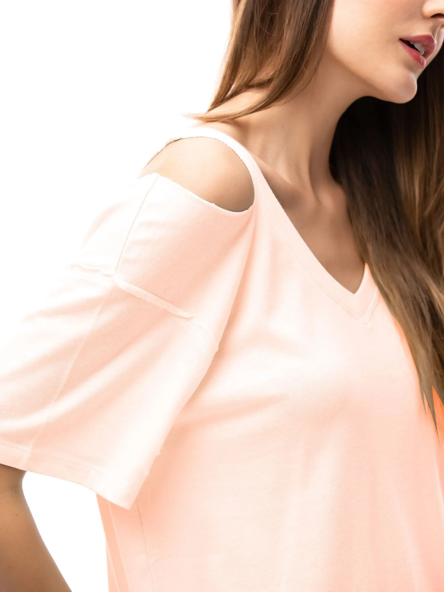 Womens V Neck T Shirts Loose Fitting Short Sleeve Cotton Cold Shoulder Casual Tops