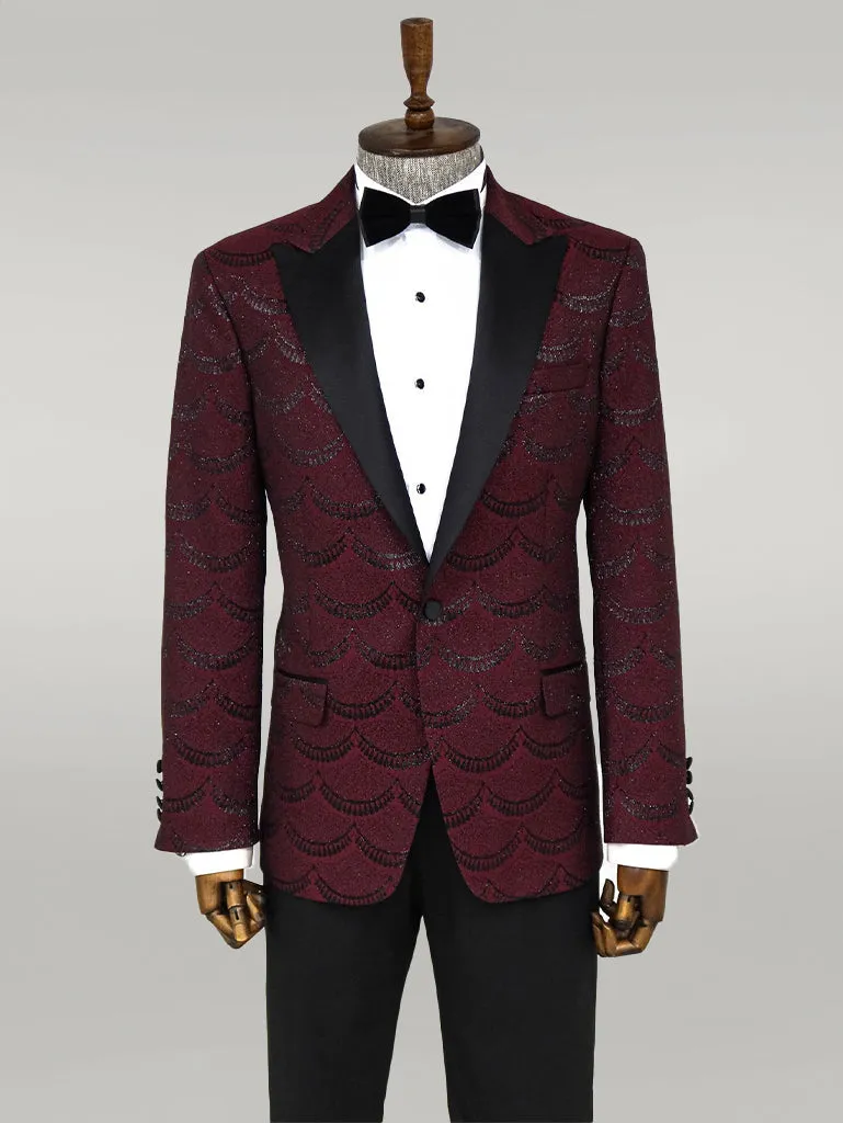 WSS Patterned Slim Fit Burgundy Men Prom Blazer  - Singen