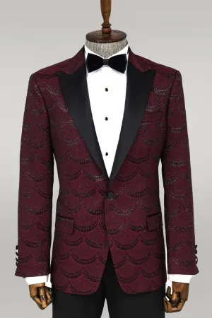 WSS Patterned Slim Fit Burgundy Men Prom Blazer  - Singen
