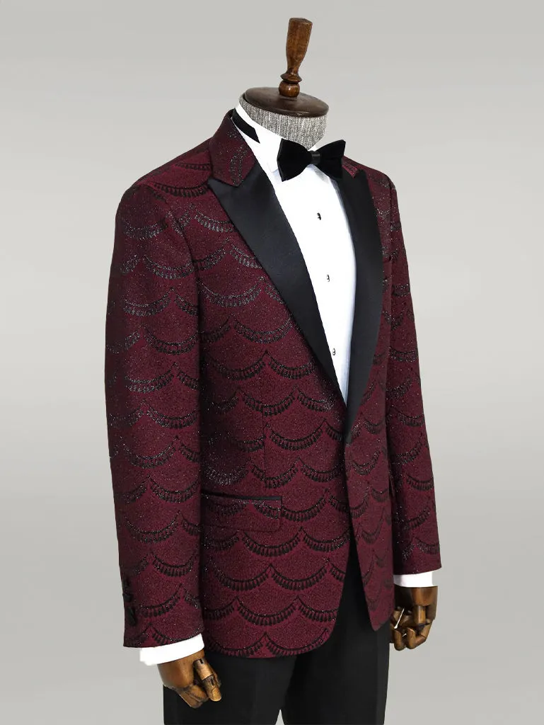 WSS Patterned Slim Fit Burgundy Men Prom Blazer  - Singen