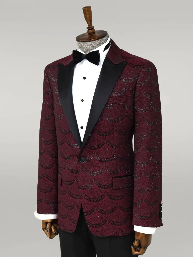 WSS Patterned Slim Fit Burgundy Men Prom Blazer  - Singen
