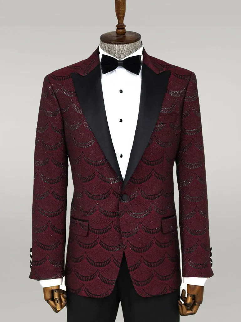 WSS Patterned Slim Fit Burgundy Men Prom Blazer  - Singen