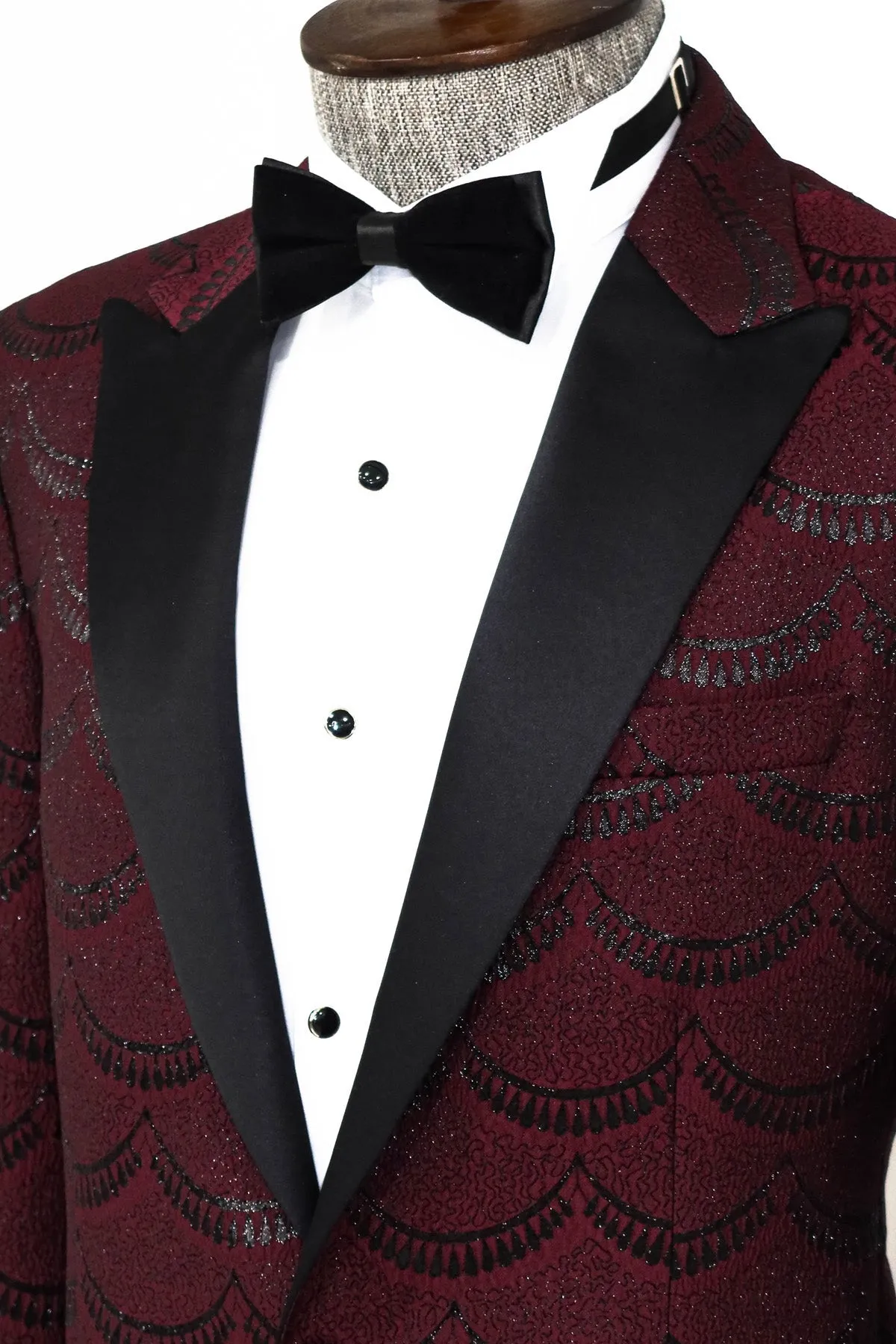 WSS Patterned Slim Fit Burgundy Men Prom Blazer  - Singen