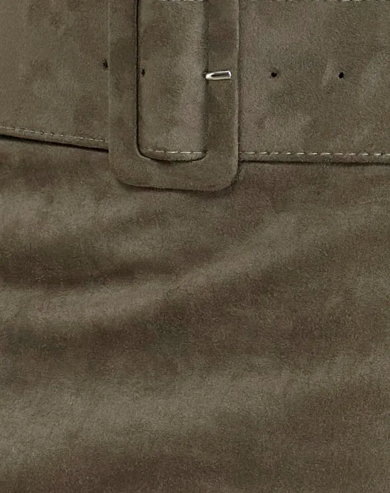 Zita Belted Mini Skirt in Suede Brown
